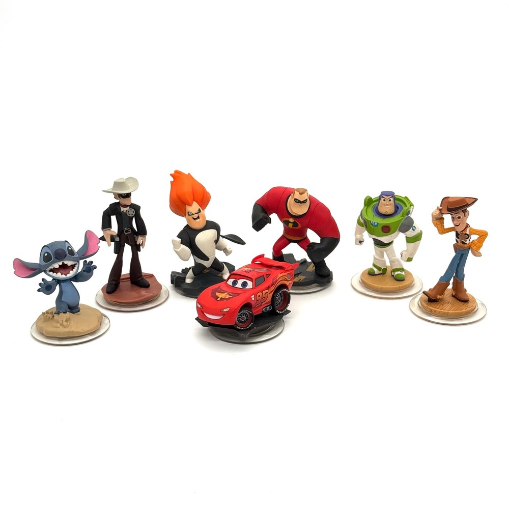 Disney Infinity Figure Lot of 7 Stitch Buzz Woody Mr Incredible Syndrome Cars